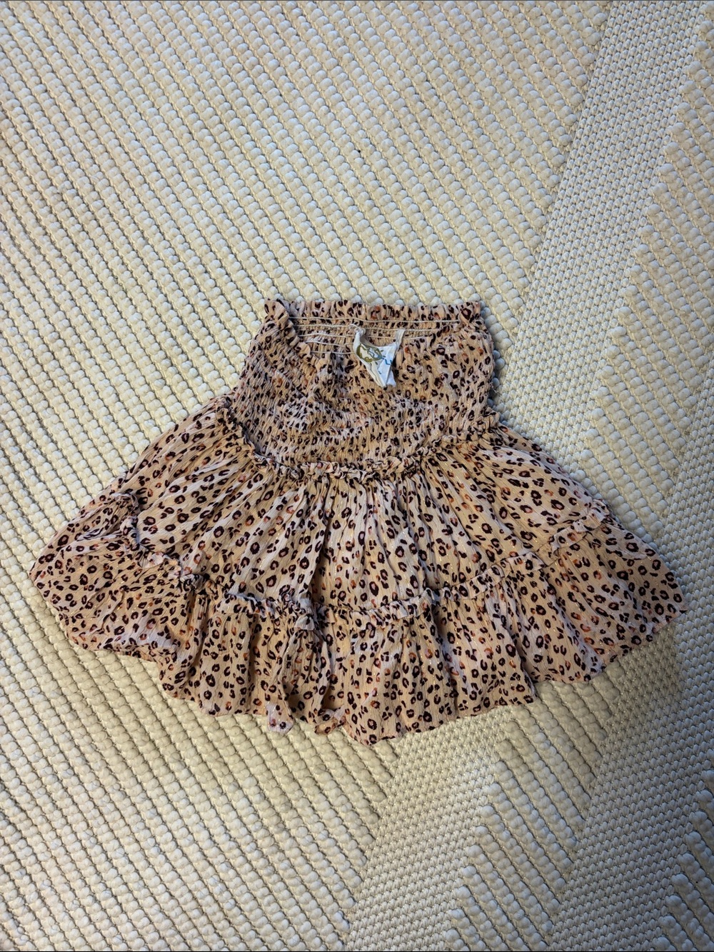 Planet Blue Beige Leopard Tiered Mini Skirt